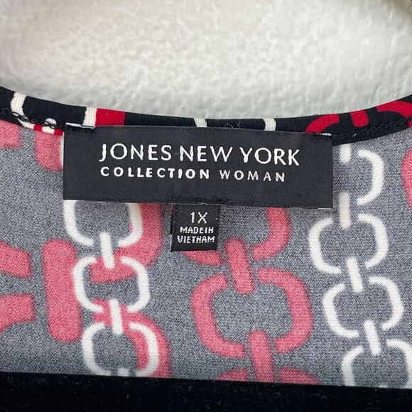 Jones New York Womens Plus 1X Chain Print Faux Wrap Dress Short Sleeve Stretch - Picture 3 of 8